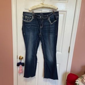 size 20 Vigoss Chelsea slim boot heritage fit cut jeans raw hem cut sparkly